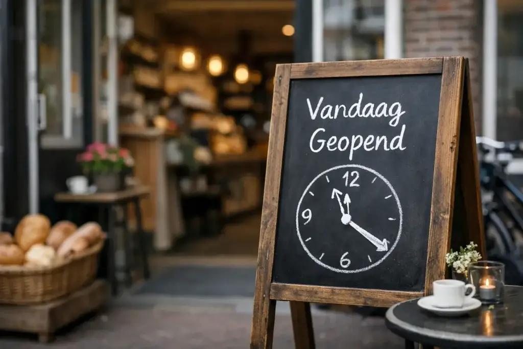 Gevel van een Nederlandse winkel op zondag overdag