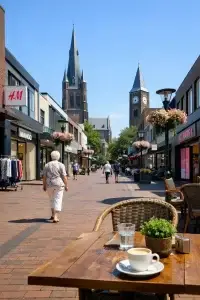 Bedrijven in Best Modern winkelcentrum in Best met bezoekers bij de ingang overdag