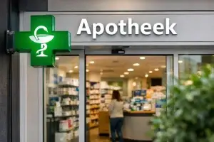 Bedrijven in Best Realistische foto van de gevel van een apotheek in Best overdag