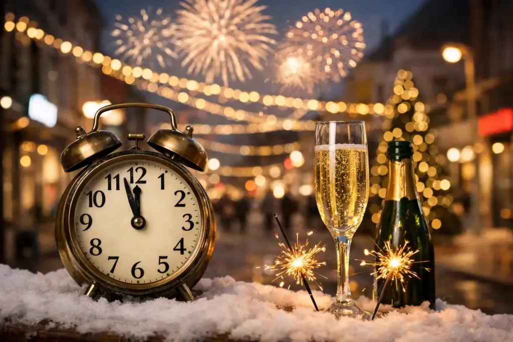 Vuurwerk en champagne bij middernacht in Best