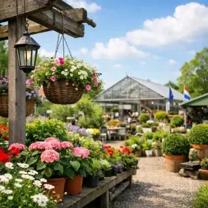 Bedrijven in Best Realistische afbeelding van een tuincentrum in Best bij de ingang overdag