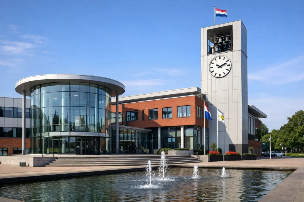 Buitenaanzicht van het stadhuis in Best op een zonnige dag.